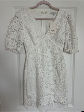 Fate Ivory Floral Lace Mini Dress